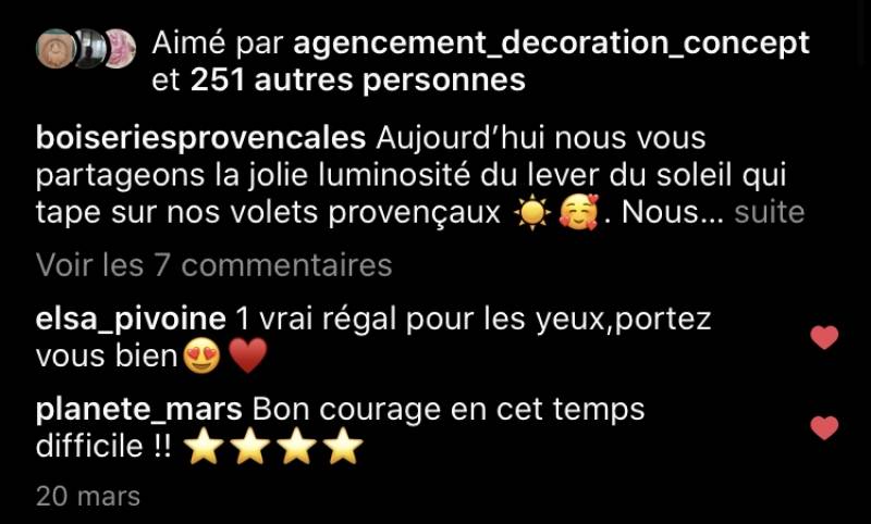 Suivez nos réalisations sur notre Instagram «  Boiseriesprovencales »