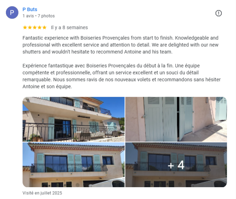 Avis volets persiennes à lames à la Française